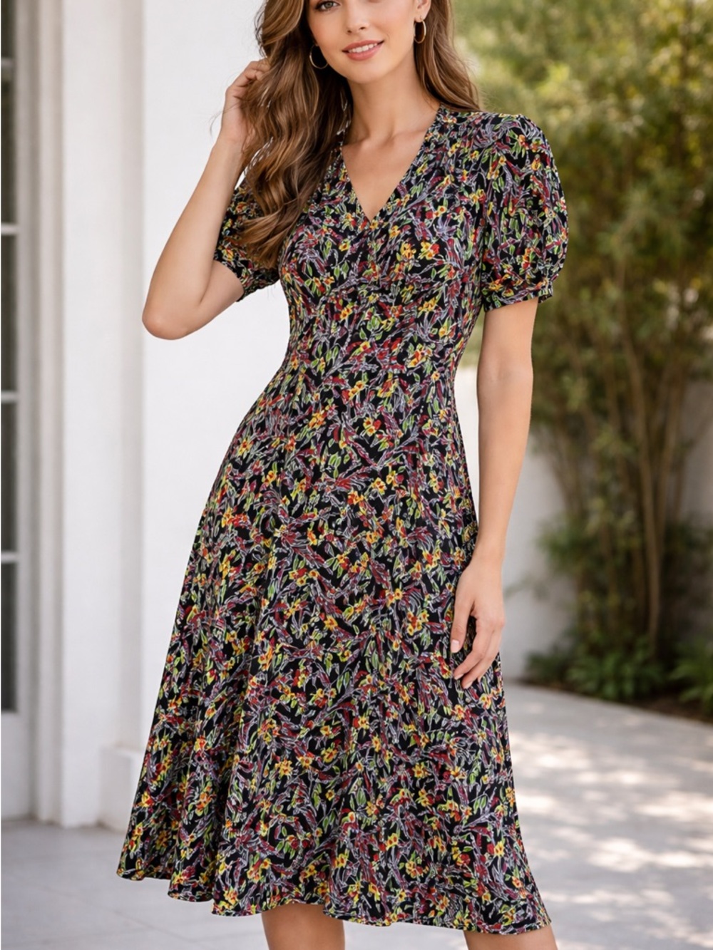 Polo Ralph Lauren Floral Dress Black Puff Sleeve Mini Women’s Size 2